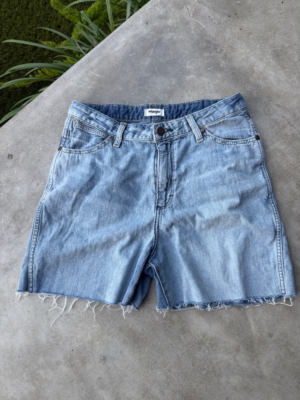 Wrangler Light Blue Denim Frayed Hem Shorts